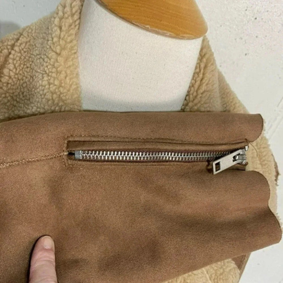 H&M 0 brown faux suede biker moto jacket with‎ zipper accents - Picture 5 of 6